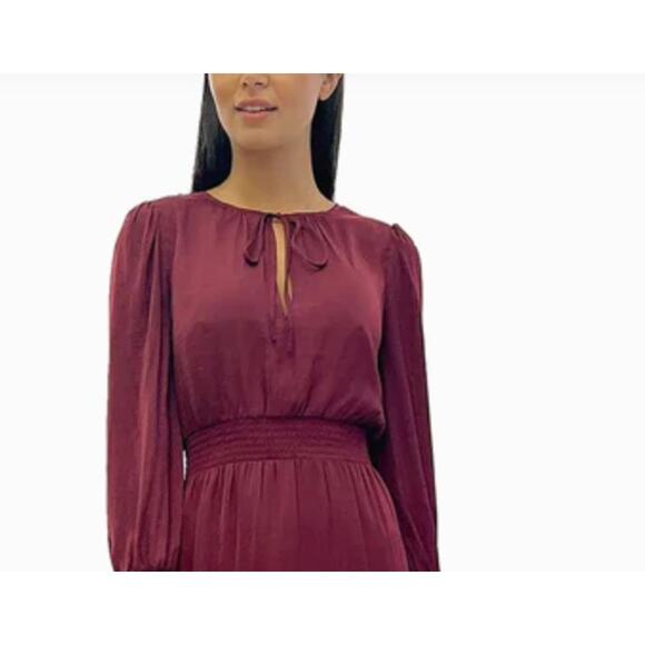Sam Edelman Tie Neck Long Sleeve Dress 4 NWOT Red Burgundy - Picture 4 of 4